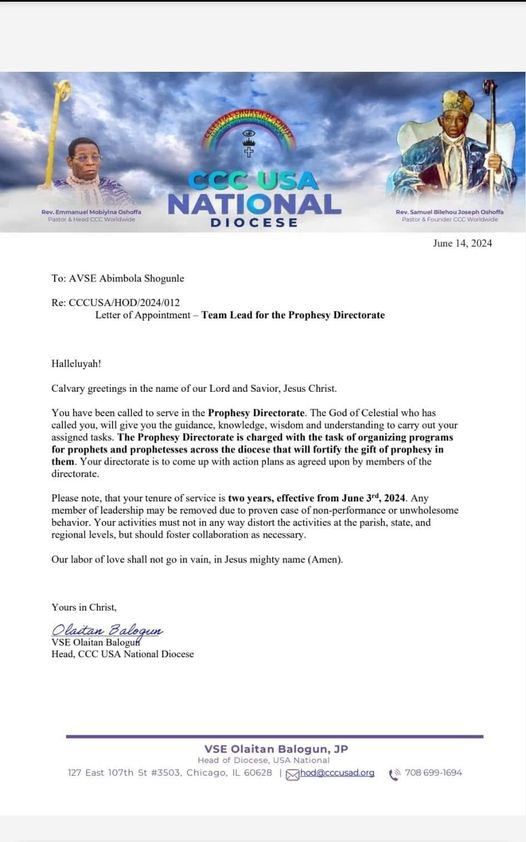 Prophesy Directorate lead in CCC USA